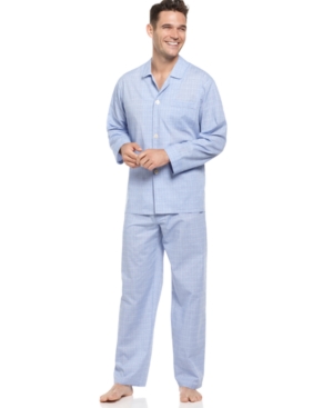 image of Club Room Men-s Blue Glenplaid Shirt and Pants Pajama Set