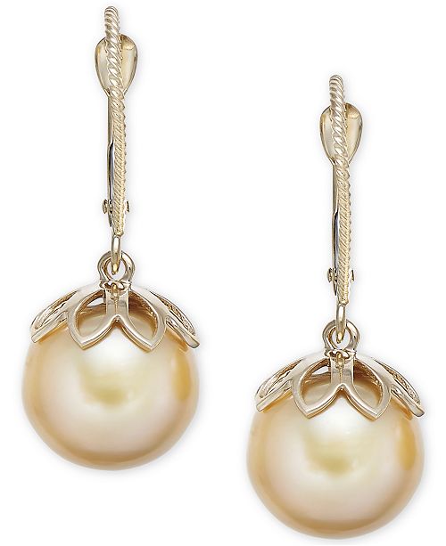 Macy's Cultured Golden South Sea Pearl (10mm) Drop Earrings in 14k Gold