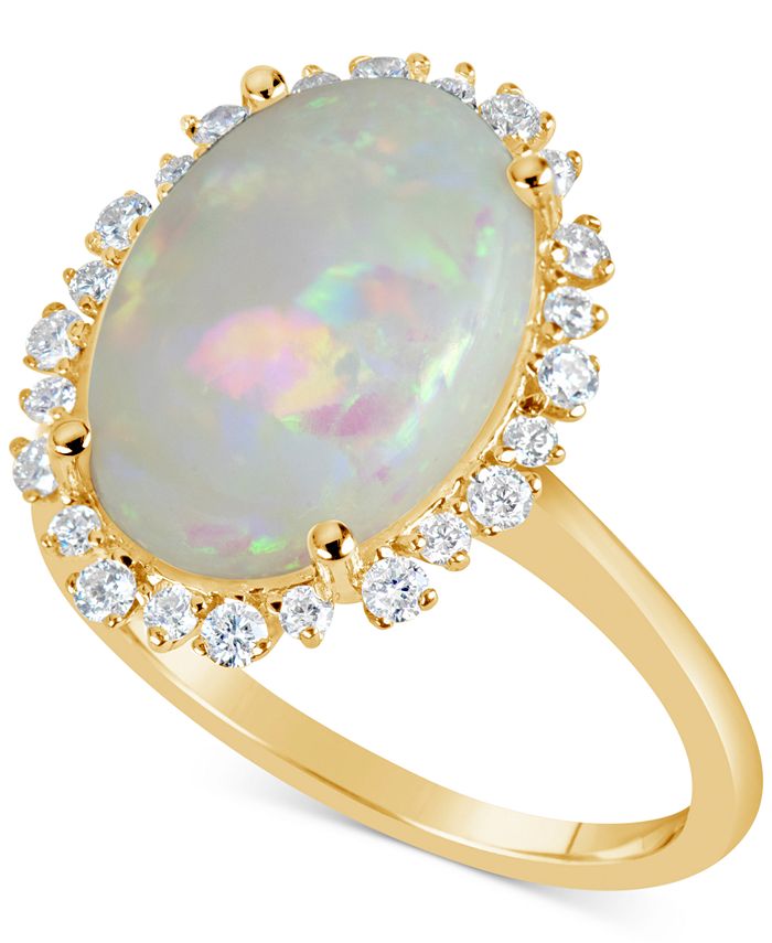 Macy's Opal (4 ct. t.w.) & Diamond (1/4 ct. t.w.) Ring in 14k Gold - Macy's