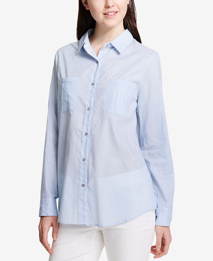 Calvin Klein Striped Cotton Shirt & Reviews - Tops - Women - Macy's