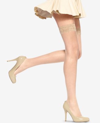 Hanes Silk Reflections Silky Sheer Lace Thigh Highs - Macy's