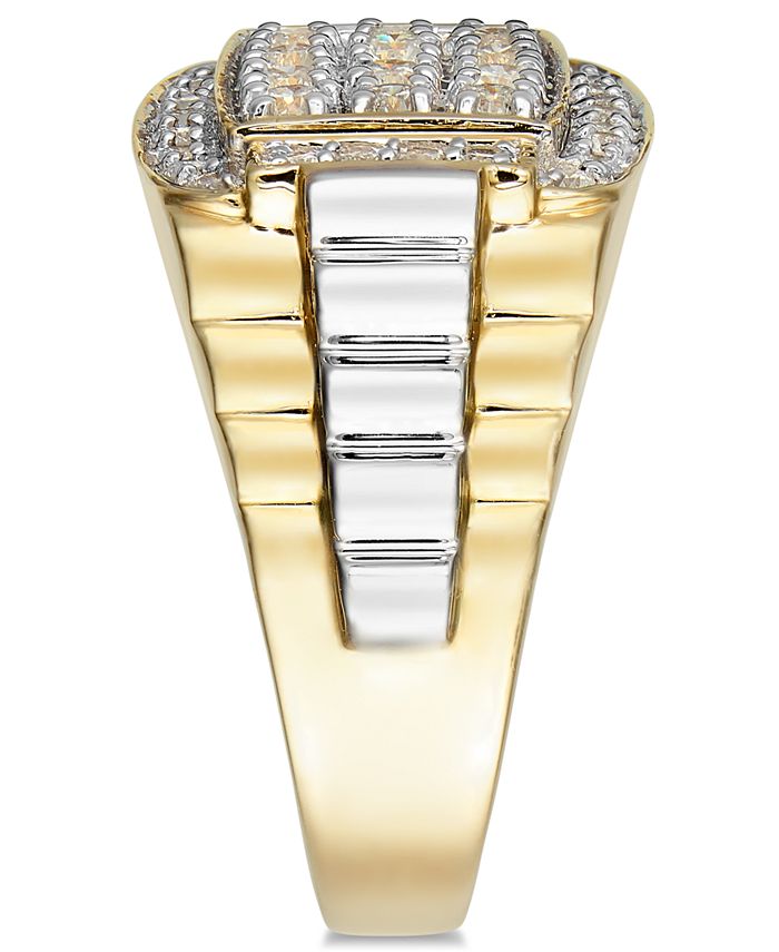Macy's - Men's Diamond Cluster Two-Tone Ring (1 ct. t.w.) in 10k Yellow and White Gold