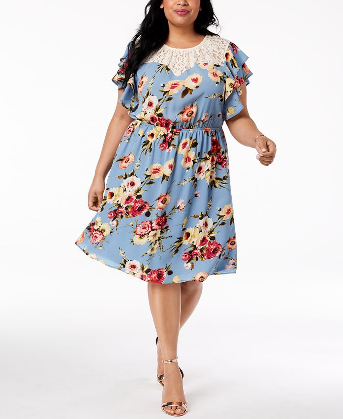 Monteau Trendy Plus Size Lace-Trim A-Line Dress - Macy's