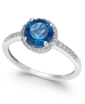 London Blue Topaz (1-3/8 ct tw) and Diamond (1/8 ct tw) Ring in 14k White Gold