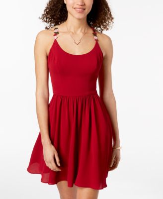 B Darlin Juniors' Floral-Appliqué Fit & Flare Dress - Macy's