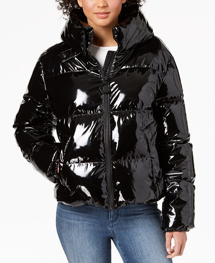 Kendall + Kylie Cropped Shiny Puffer Coat - Macy's