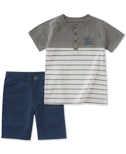 Calvin Klein Toddler Boys 2 Pc Henley T Shirt Shorts Set