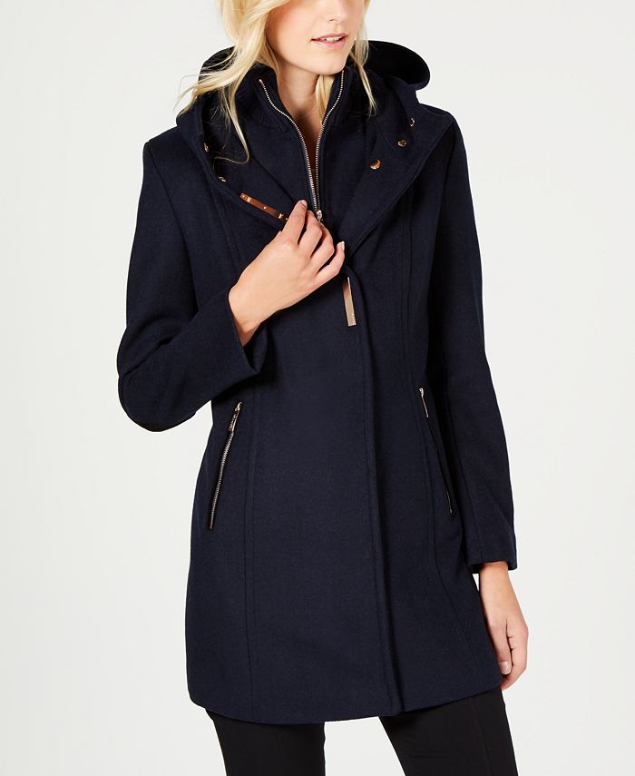Calvin Klein Faux-Suede-Patch Hooded Coat & Reviews - Coats & Jackets -  Women - Macy's