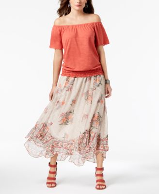 Style & Co - Floral-Print Flutter-Hem Skirt