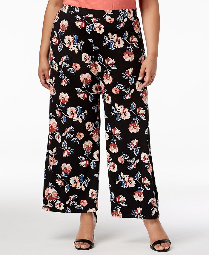 Monteau Trendy Plus Size Floral-Print Soft Pants & Reviews - Pants ...