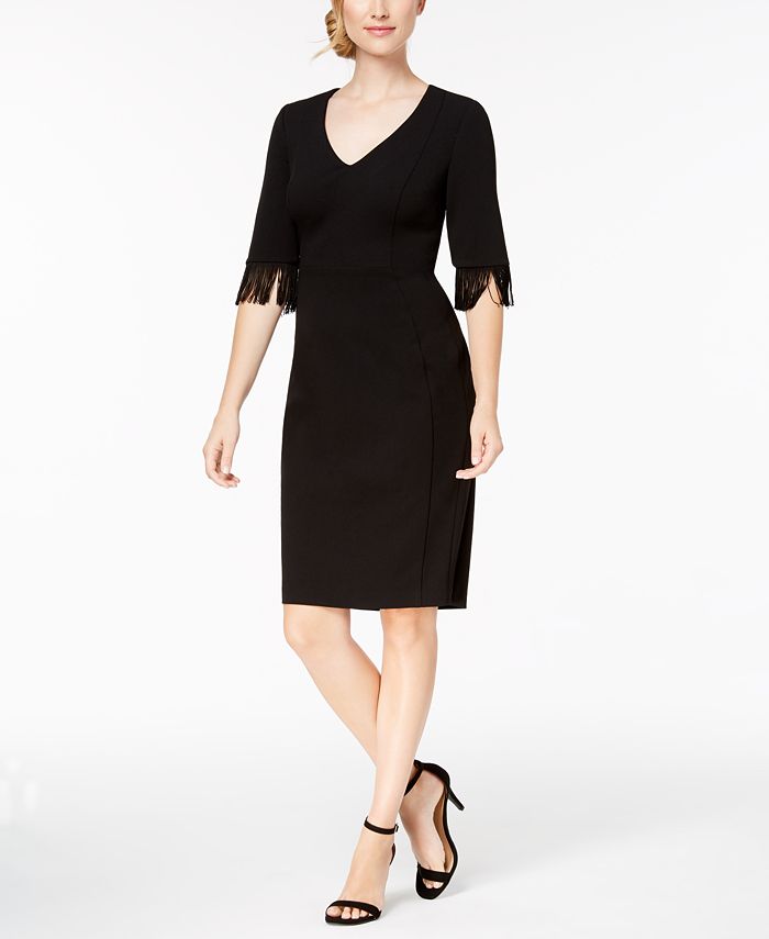 Calvin Klein V-Neck Fringe Sheath Dress - Macy's