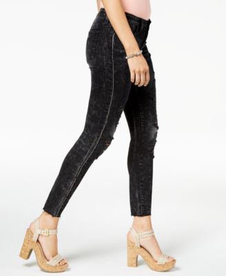 GUESS Rhinestone-Embellished Ripped Skinny Jeans - Macy's