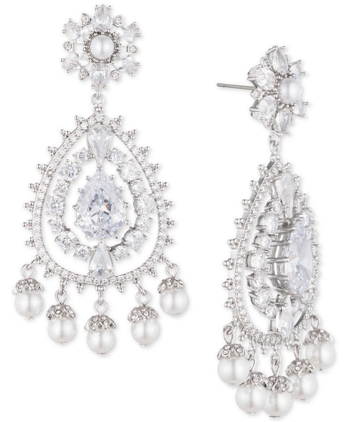 Marchesa SilverTone Crystal & Imitation Pearl Chandelier Earrings