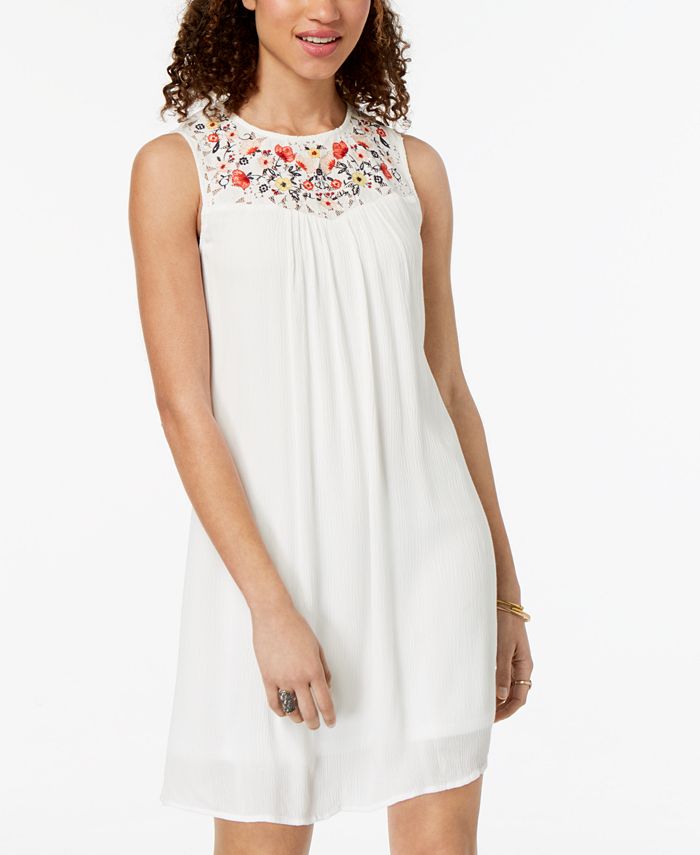 Trixxi Juniors' Embroidered Lace-Up Dress - Macy's