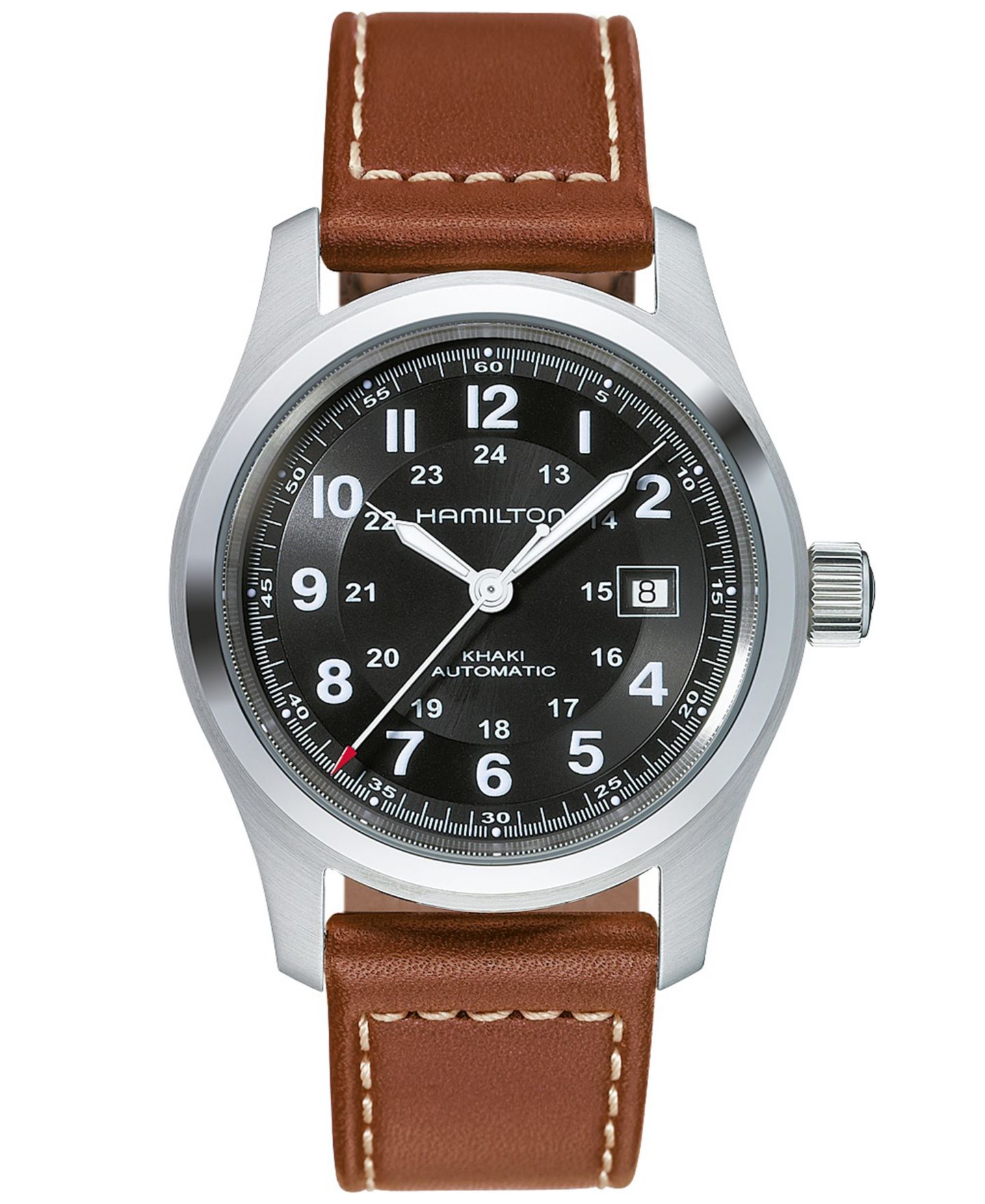 Мужские часы Hamilton Swiss Automatic Khaki Field Brown Leather Strap Watch 42mm H70555533 — фото 1