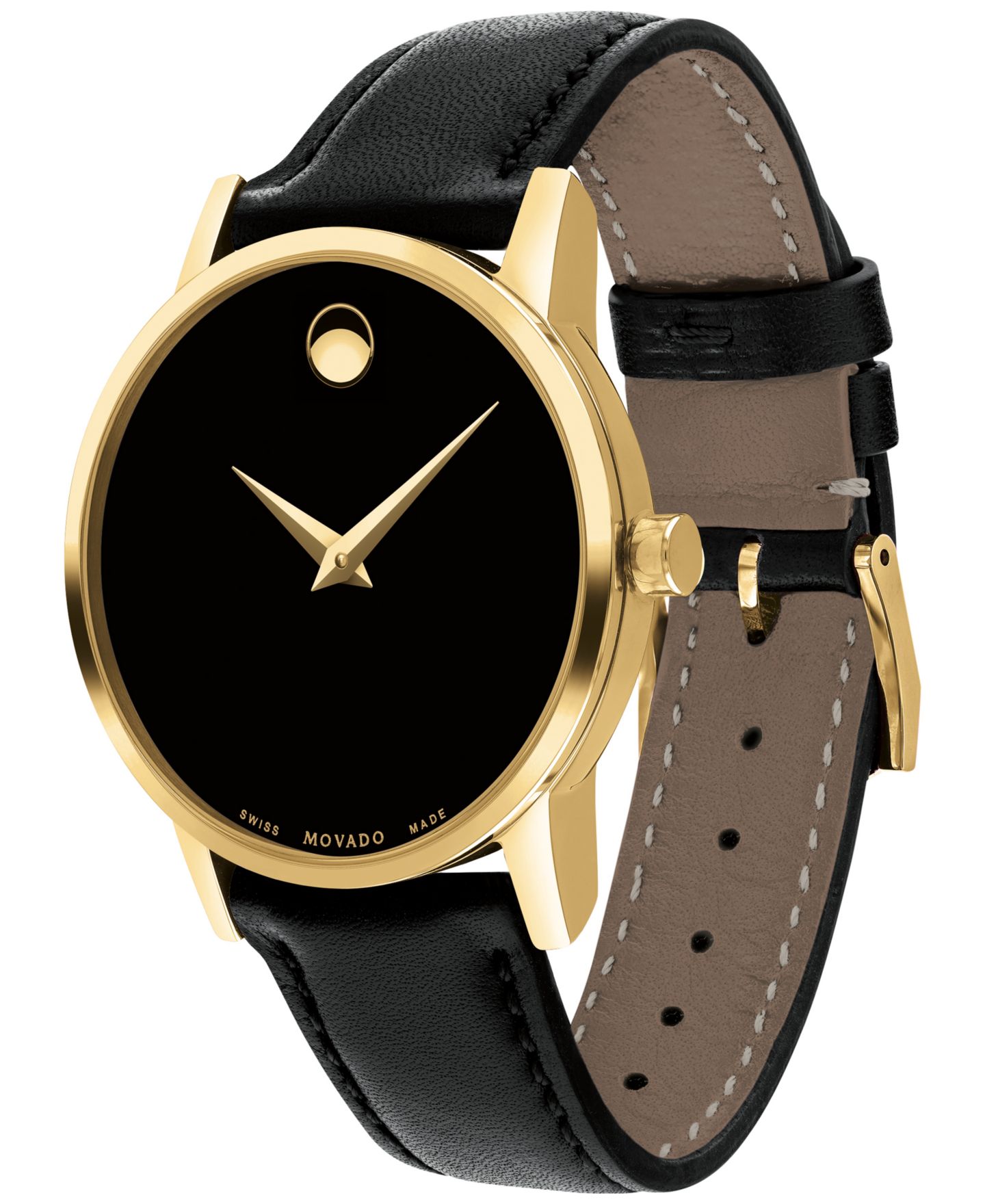 Женские часы Movado Swiss Museum Classic Black Leather Strap Watch 28mm, цвет: Чёрный / Золотой чёрный — фото 2