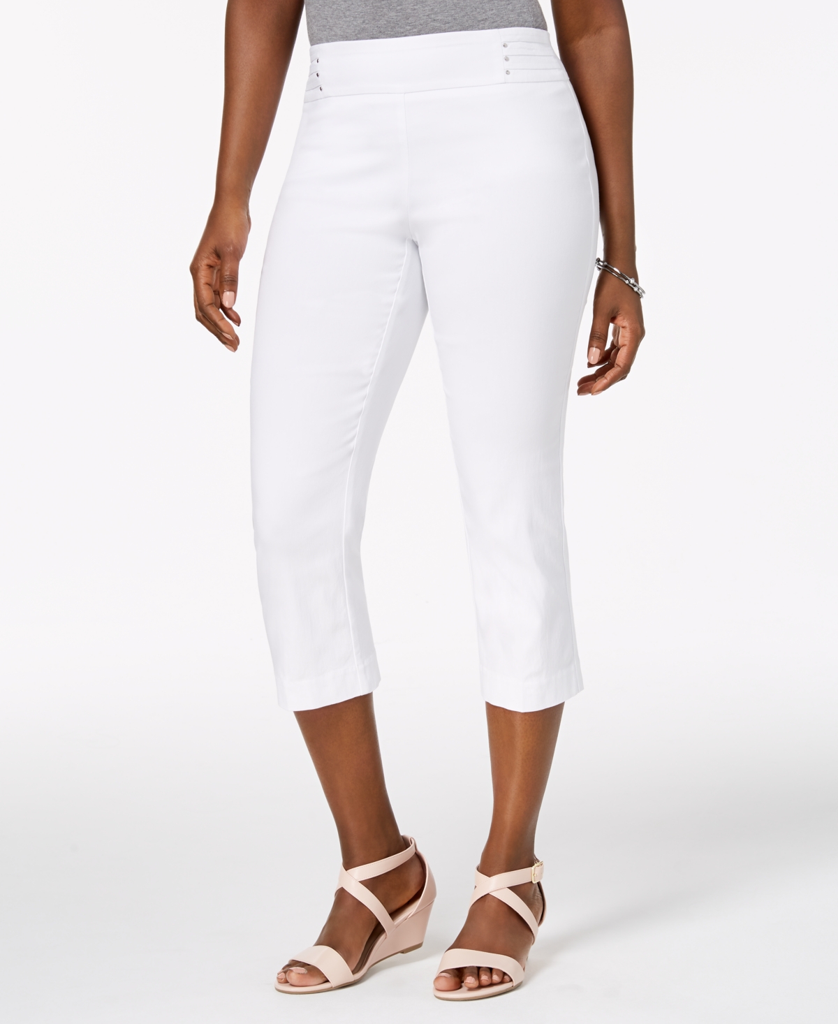 Jm Collection Plus Size Tummy Control Pull-on Capri Pants, Created For Macy's In White