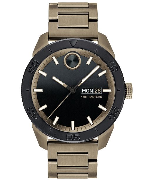 Movado Men's Swiss BOLD Khaki-Tone Stainless Steel Bracelet Watch 43 ...