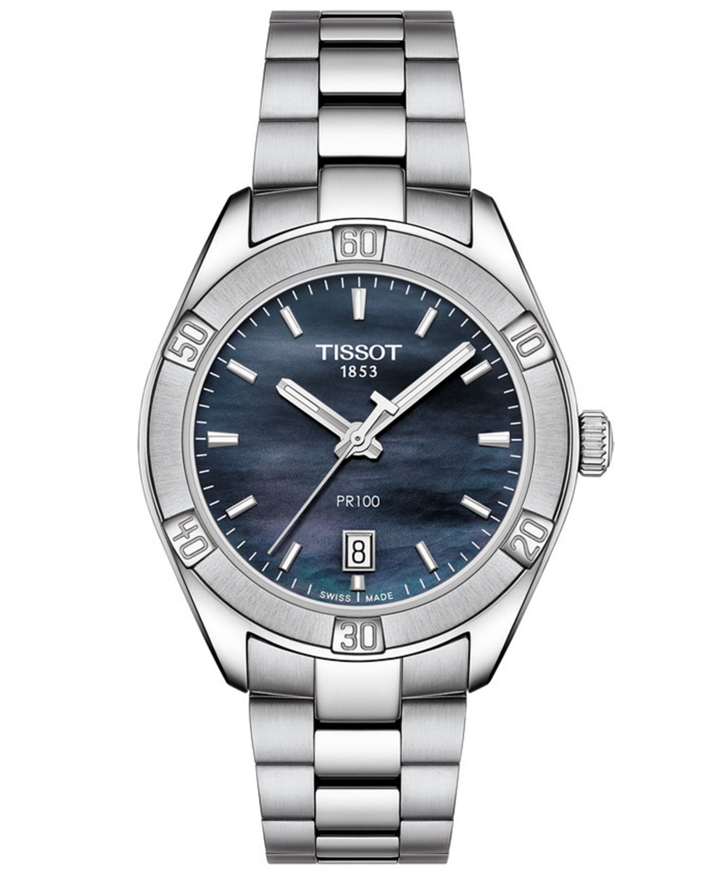 Женские часы Tissot Swiss PR 100 Sport Chic T-Classic Gray Stainless Steel Bracelet Watch 36mm — фото 1