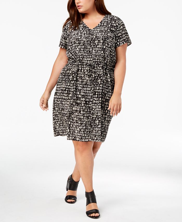 Eileen Fisher Plus Size Silk Printed Dress - Macy's