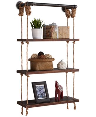 24" Brannon Modern Pine Wood Floating Wall Shelf in Gray and Walnut Finish