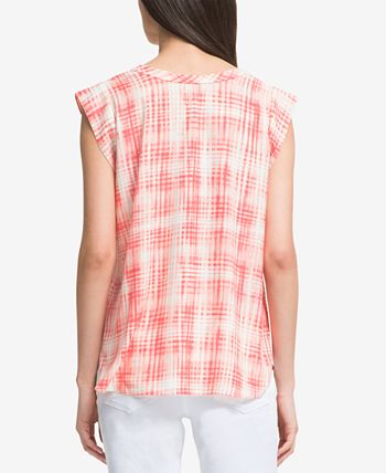 DKNY Women's Pleated Flutter Sleeve Top White Size Large