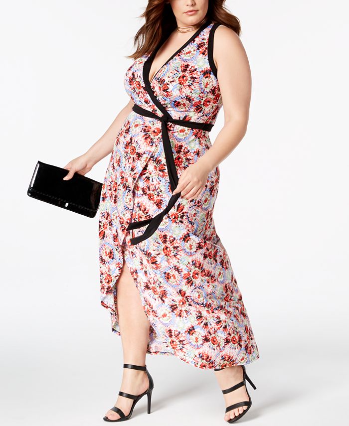 Love Squared Trendy Plus Size Printed Faux Wrap Maxi Dress Macys 