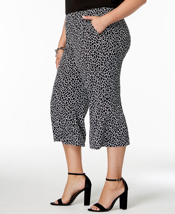 Michael Kors Plus Size Cropped Leopard-Print Wide-Leg Pants - Macy's