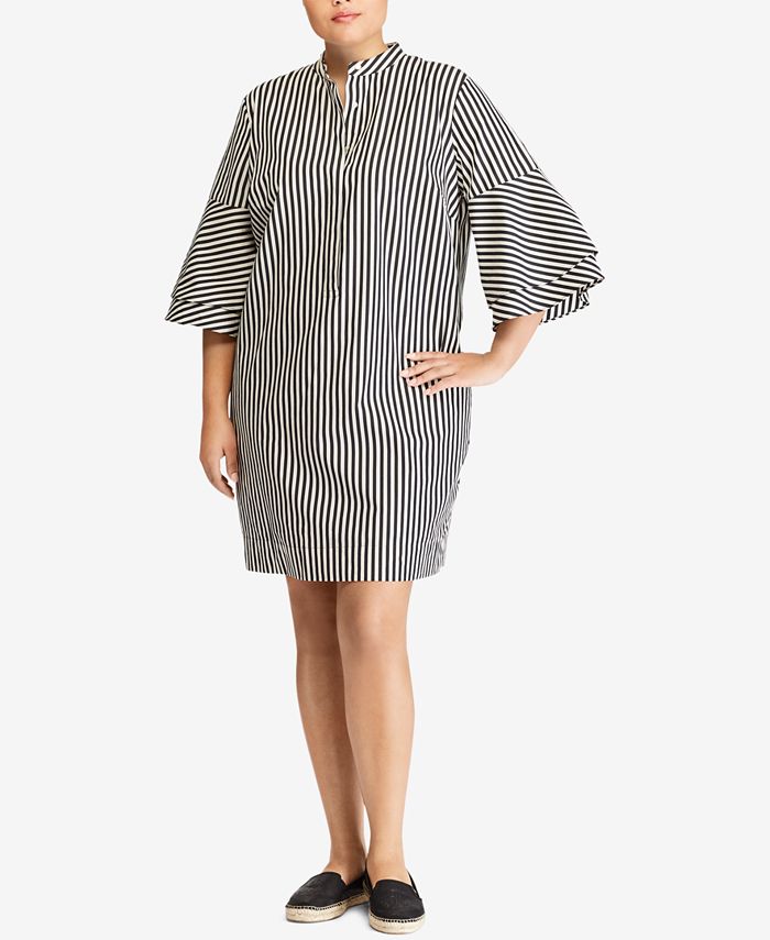 Lauren Ralph Lauren Plus Size Striped Cotton Shift Dress - Macy's