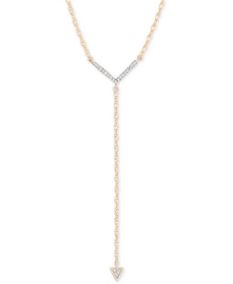 Elsie May - Diamond Accent Chevron Lariat Necklace in 14k Gold, 20" + 1" extender