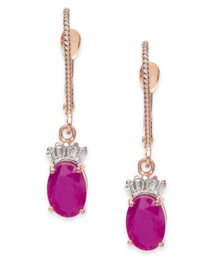 image of Ruby (2 ct. t.w.) & Diamond (1/10 ct. t.w.) Drop Earrings in 14k Rose Gold