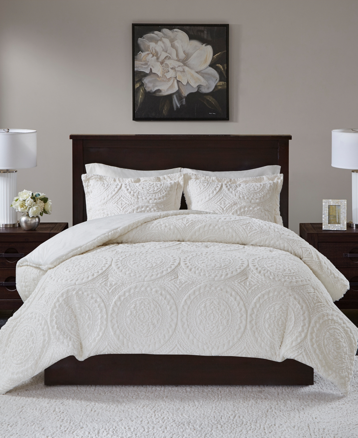 Madison Park Arya Embroidered Medallion Faux Fur 3-pc. Comforter Set, King/california King In Ivory