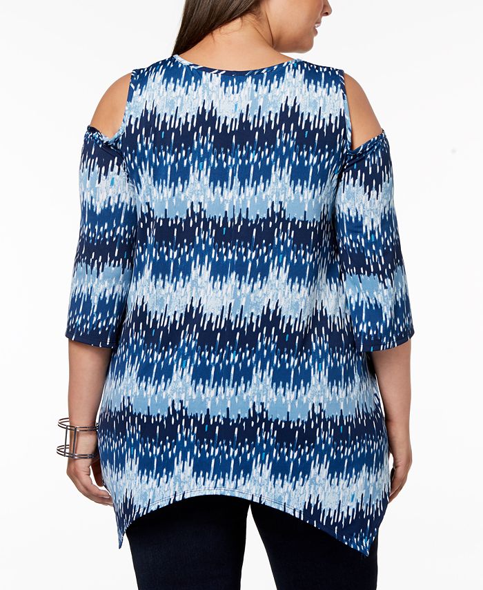 NY Collection Plus Size Printed Cold-Shoulder Top - Macy's