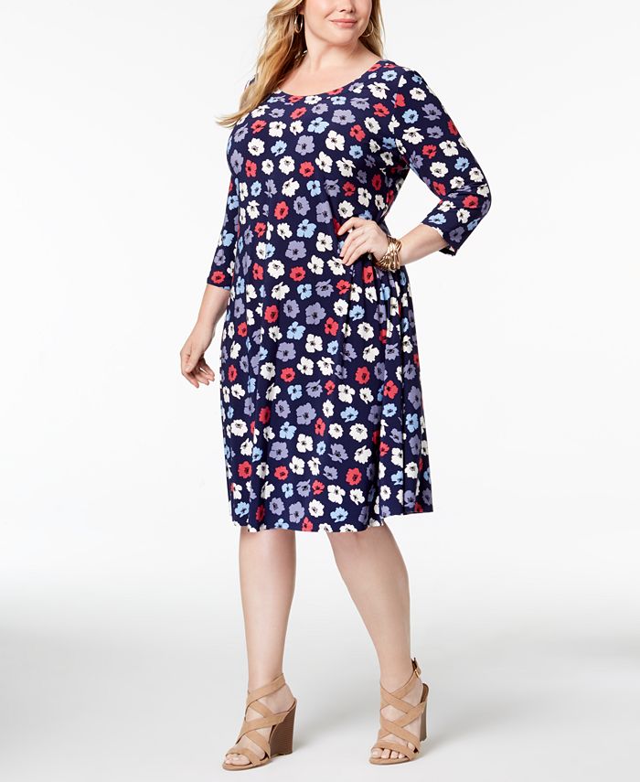 Anne Klein Plus Size Floral Print Fit Flare Belted Midi Dress main image 1