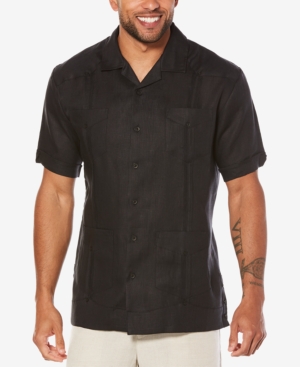 Shop Cubavera Men's 100% Linen Short Sleeve 4 Pocket Guayabera Shirt In Jet Black