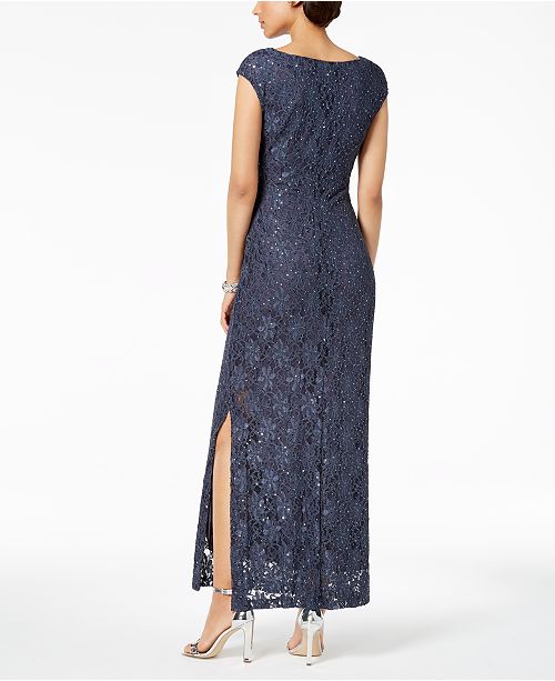 connected sequined lace overlay gown