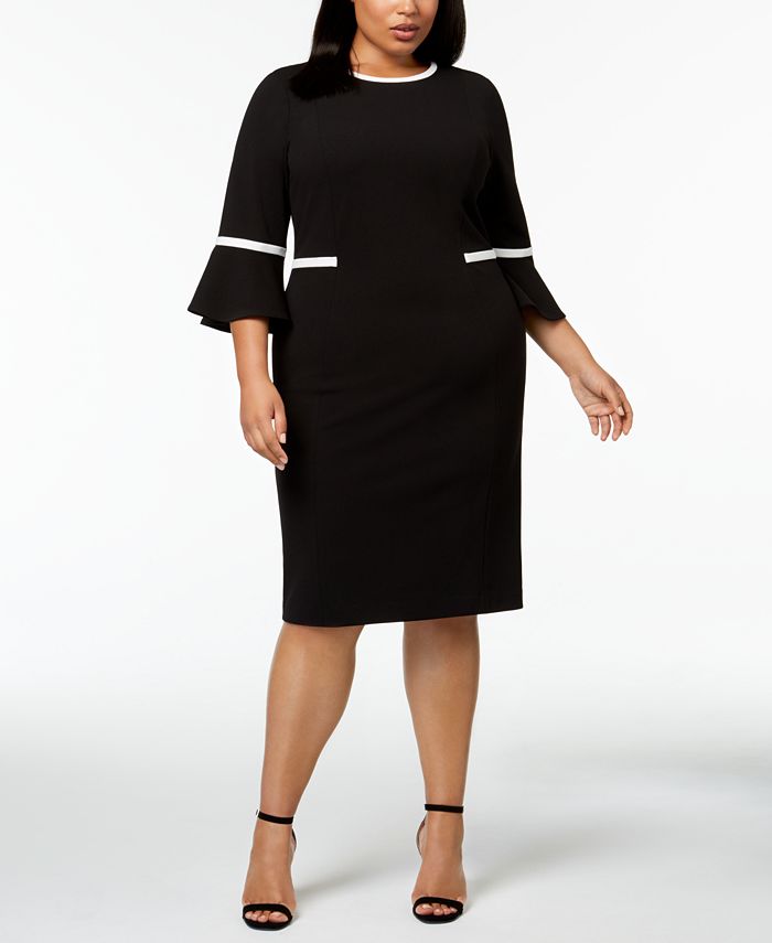Calvin Klein Plus Size Piped Bell-Sleeve Sheath Dress - Macy's