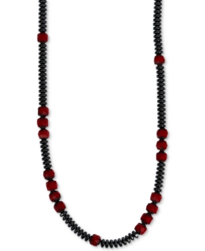KING BABY MEN'S HEMATITE (4MM) & GLASS BEAD 22" STATEMENT NECKLACE IN STERLING SILVER