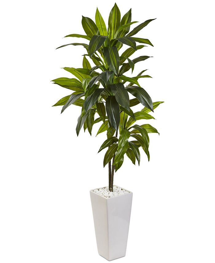 Nearly Natural - 3' Dracaena Artificial Plant in White Tower Planter