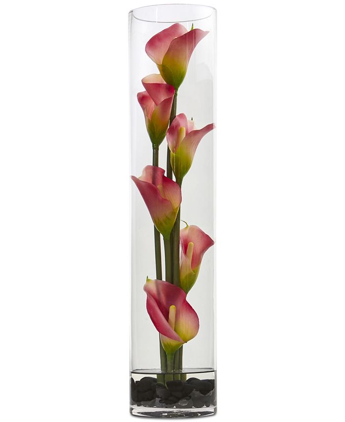 Nearly Natural - 18" Mini Calla Lily Artificial Arrangement in Cylinder Glass Vse