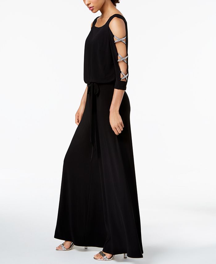 MSK Women's Embellished Jewel Neck Party Wide Leg Jumpsuit Black Size X-Large