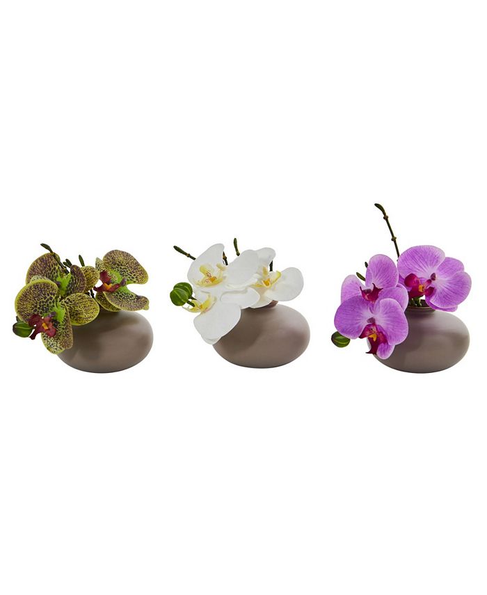 Nearly Natural - 7'' Phalaenopsis Orchid Artificial Arrangement, Set of 3