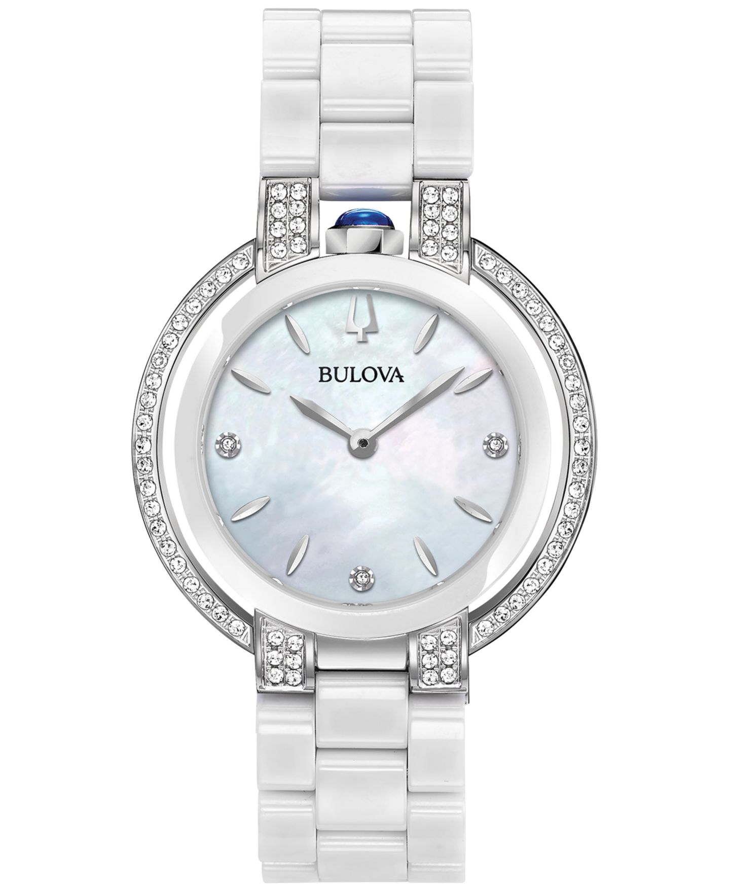 Женские часы Bulova Rubaiyat Diamond (1/3 ct. t.w.) Stainless Steel and White Ceramic Bracelet Watch 35mm — фото 1