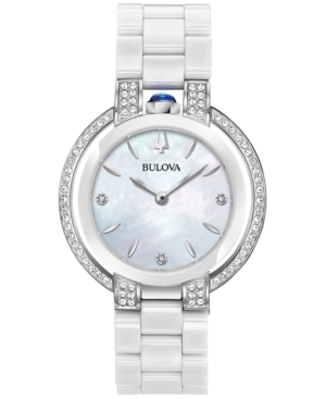 image of Bulova Women-s Rubaiyat Diamond (1/3 ct. t.w.) Stainless Steel and White Ceramic Bracelet Watch 35mm