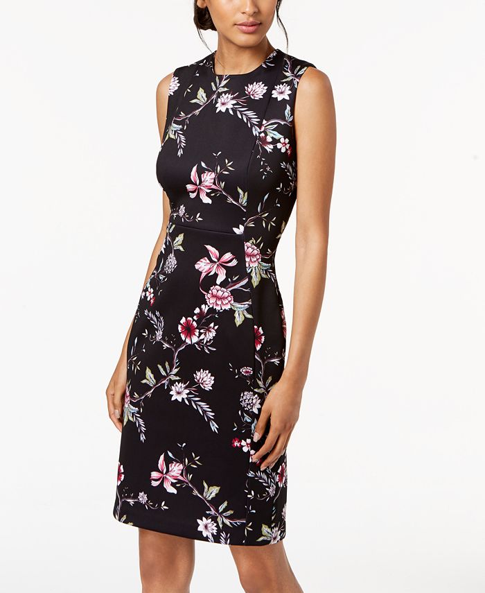 Calvin Klein Floral-Print Scuba Sheath Dress - Macy's