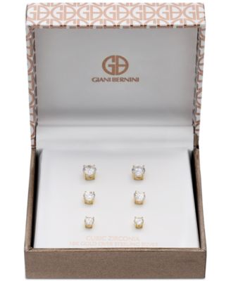 Cubic Zirconia Stud Earring Set in 18k Gold over Sterling Silver or Sterling Silver, Created for Macy's
