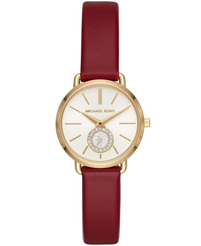 Kors Women's Petite Portia Red Leather Strap Watch 28mm & Reviews - Macy's