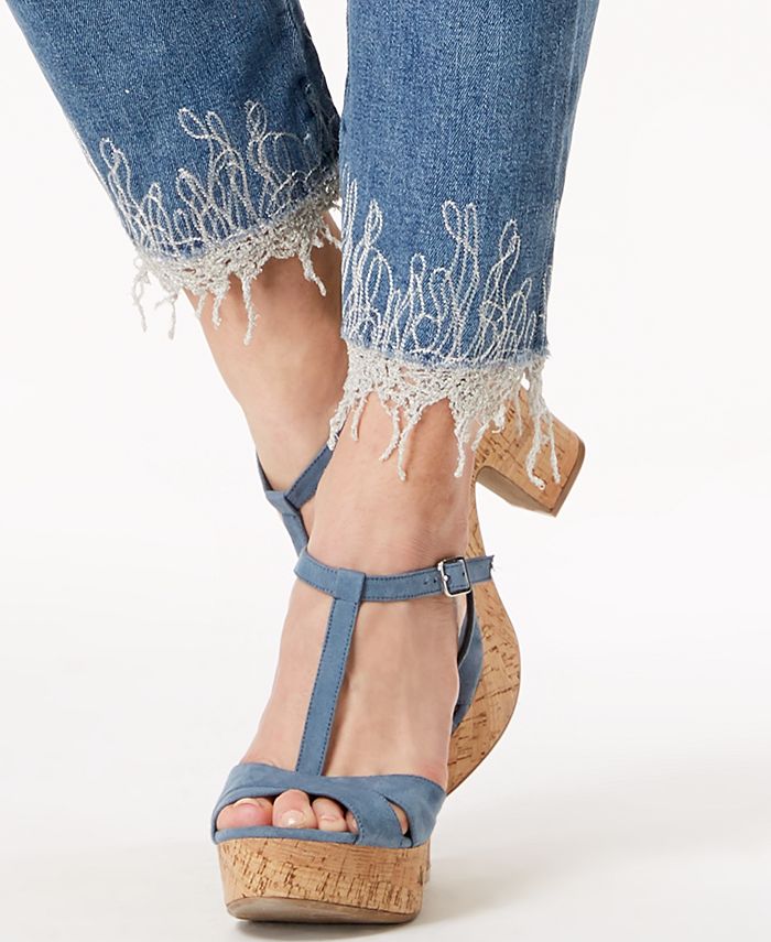 GUESS Iced Indigo It Girl Ripped Embroidered Jeans - Macy's