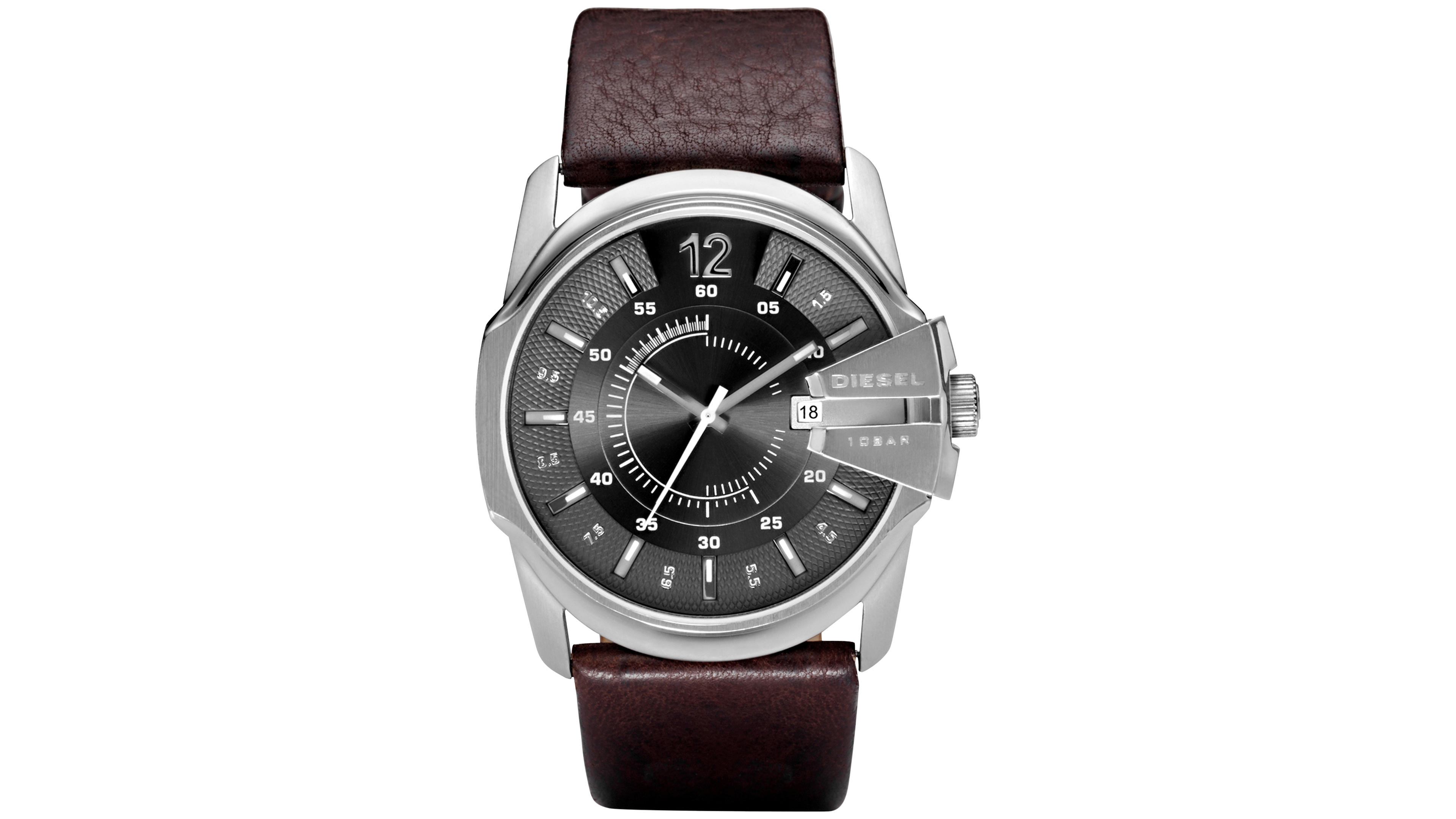 Diesel Men's Master Chief Dark Brown Leather Strap Watch 45x51mm