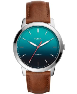 Fossil - Men's Minimalist Brown Leather Strap Watch 44mm